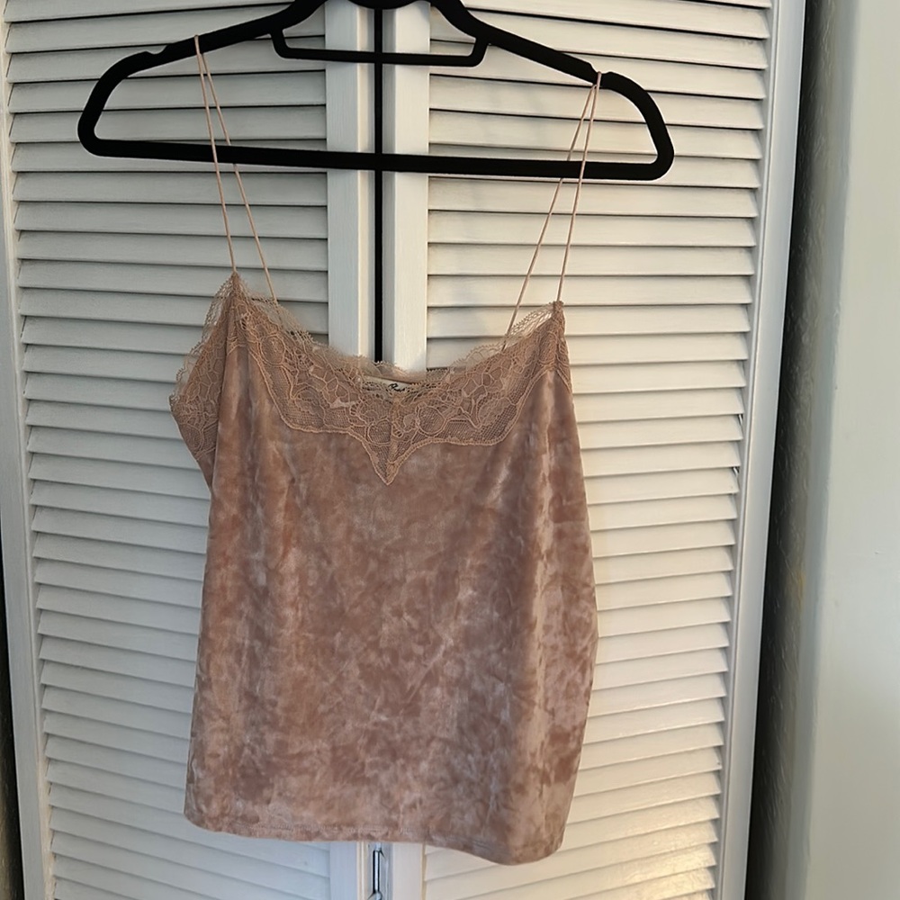 Express medium crushed velvet tank top with lace